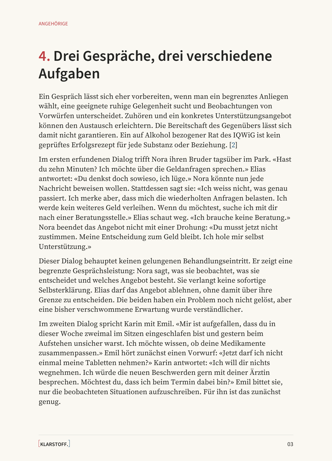 Originalseite 3 der Angehörigenprobe: Drei Gespräche, drei verschiedene Aufgaben